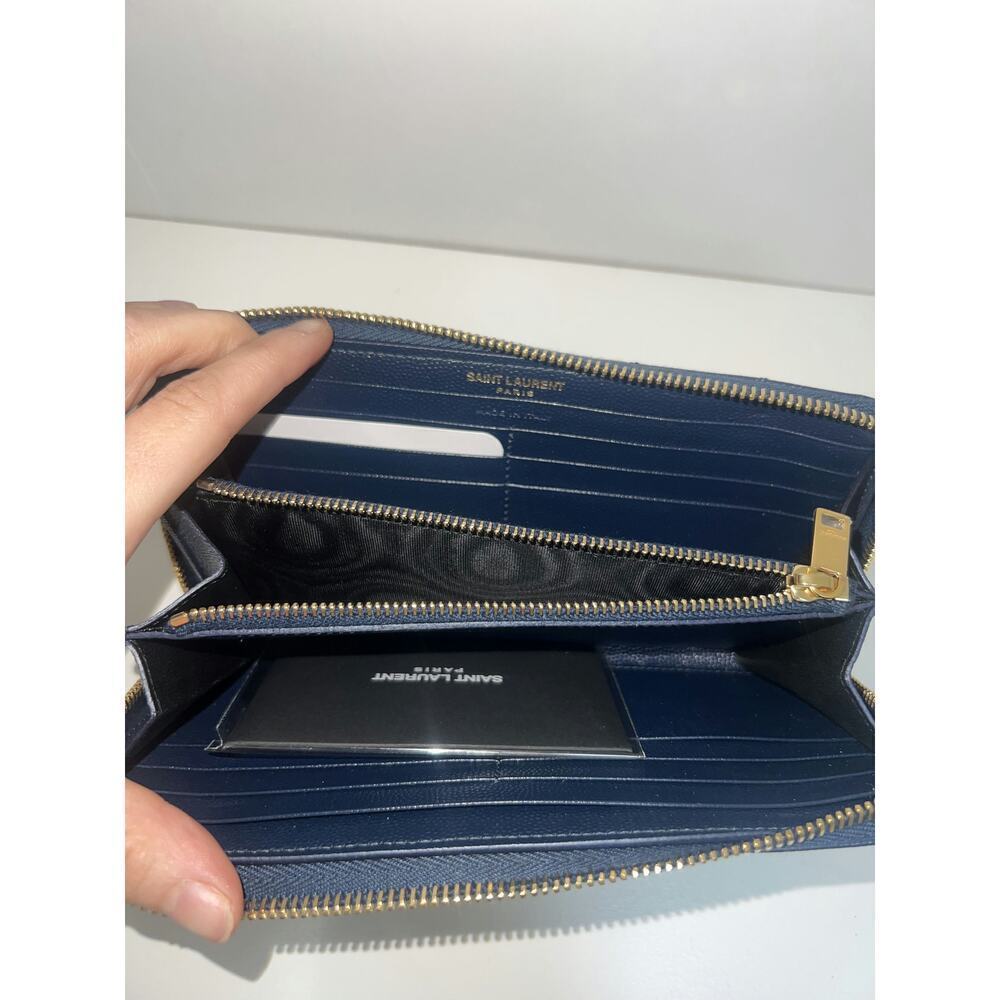 Saint Laurent Monogram Quilted Leather Zip Wallet in Navy - Picture 4 of 6